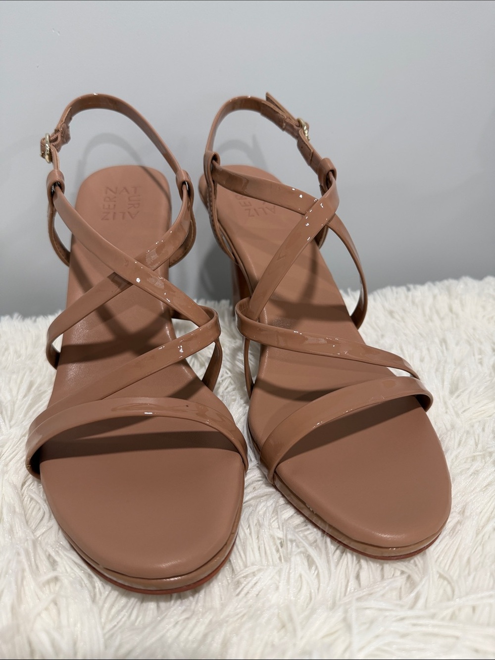 Naturalizer Luisa Patent Strappy Slingback Sandals in Taupe